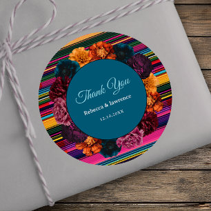 Modern Mexican flowers wedding Classic Round Sticker