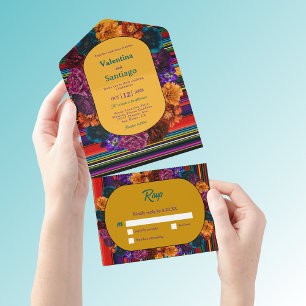 Modern Mexican flowers wedding yellow  All In One Invitation