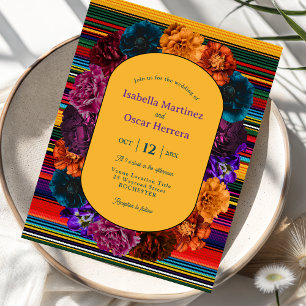 Modern Mexican flowers yellow wedding invitation
