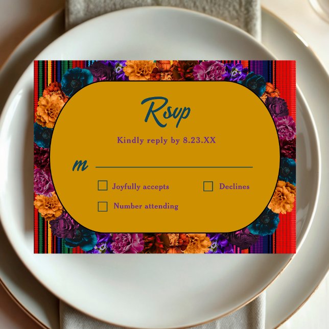 Modern Mexican flowers yellow wedding  RSVP Card (Creator Uploaded)