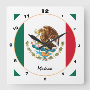 Modern Mexico, trendy Mexican Flag Home / design Square Wall Clock