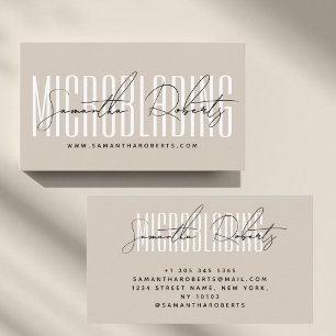 Modern microblading typography script beige business card
