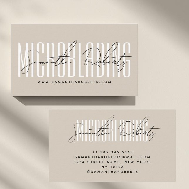 Modern microblading typography script beige business card (Creator Uploaded)
