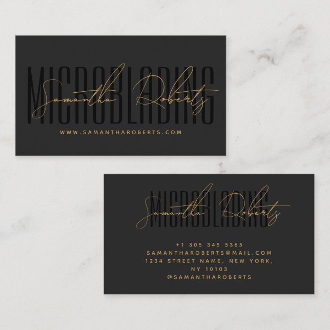 Modern microblading typography script gray black business card (Front/Back)
