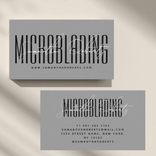 Modern microblading typography script grey business card