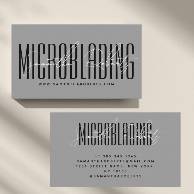 Modern microblading typography script grey business card (Creator Uploaded)
