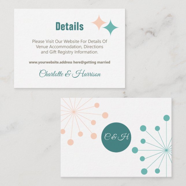 Modern Mid Century Atomic Starburst Wedding Enclosure Card (Front/Back)