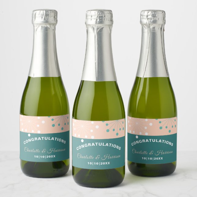 Modern Mid Century Atomic Starburst Wedding Sparkling Wine Label (Bottles)