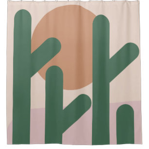 Modern Mid Century Cactus Art Earthy Pattern  Shower Curtain
