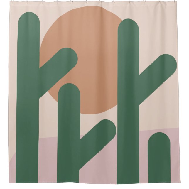 Modern Mid Century Cactus Art Earthy Pattern  Shower Curtain (Front)