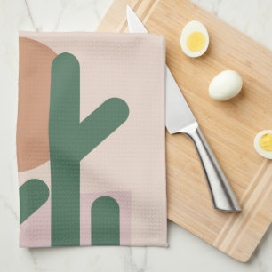 Modern Mid Century Cactus Art Earthy Pattern Tea Towel