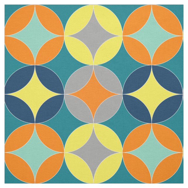 Modern Mid Century Circles Geometric Pattern Fabric (Swatch)