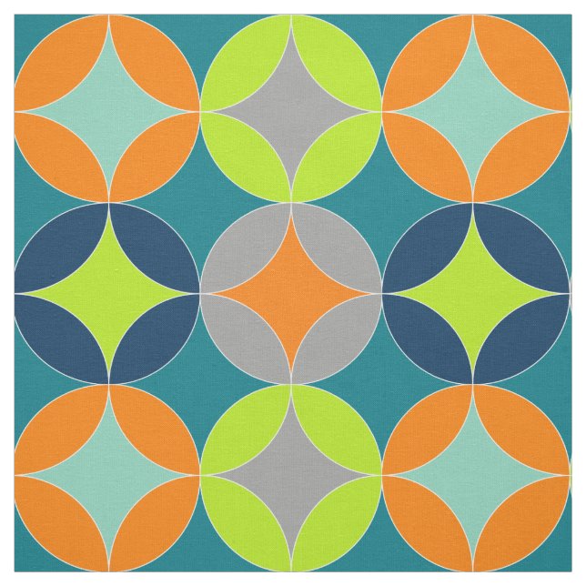Modern Mid Century Circles Geometric Pattern Fabric (Swatch)