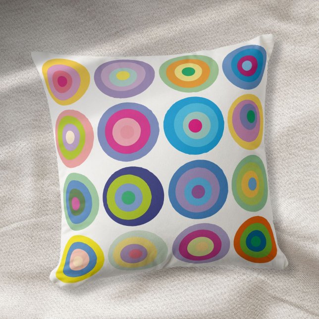 Modern Mid Century Circles Pattern Colourful Cushion (Modern Mid Century Circles Pattern Colorful Throw Pillow)