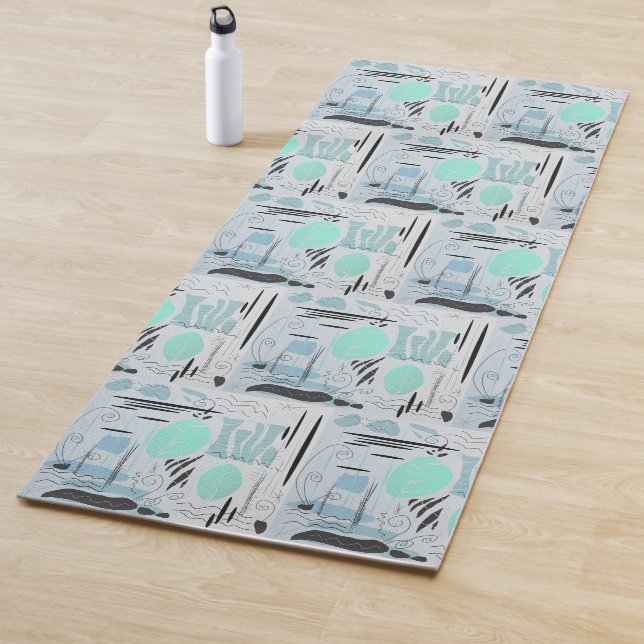 Modern Mid Century Floral Abstract Lake Scenery Yo Yoga Mat (In Situ)