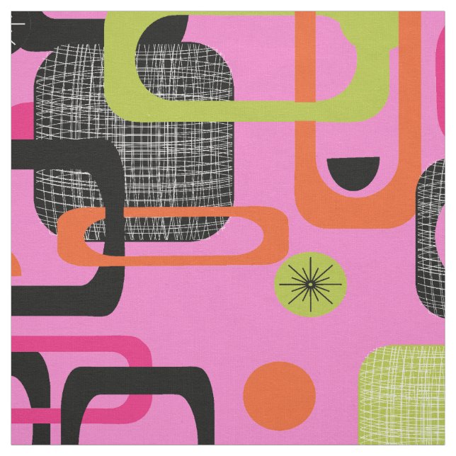 Modern Mid Century Funky Geometric Pattern Fabric (Swatch)