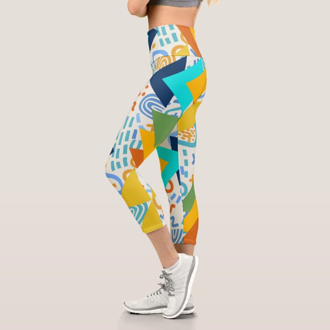 Modern mid century Geometric artwork Cute Capri Leggings (Left)