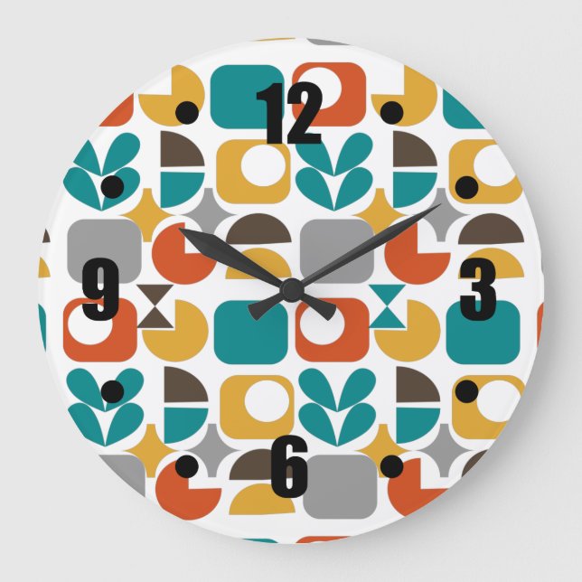 Modern Mid Century Geometric Colourful Retro  Large Clock (Front)