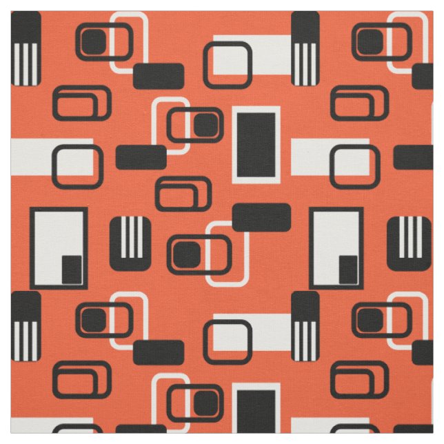Modern Mid Century Geometric Orange Black Retro Fabric (Swatch)
