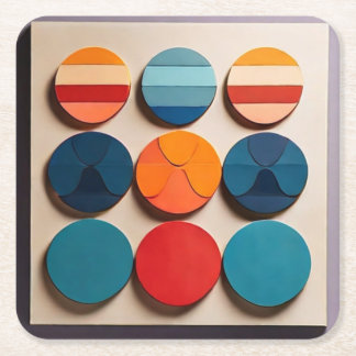 Modern Mid Century Geometric Pattern Square Paper Coaster