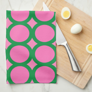 Modern Mid Century Green & Pink Geometric Shape Tea Towel