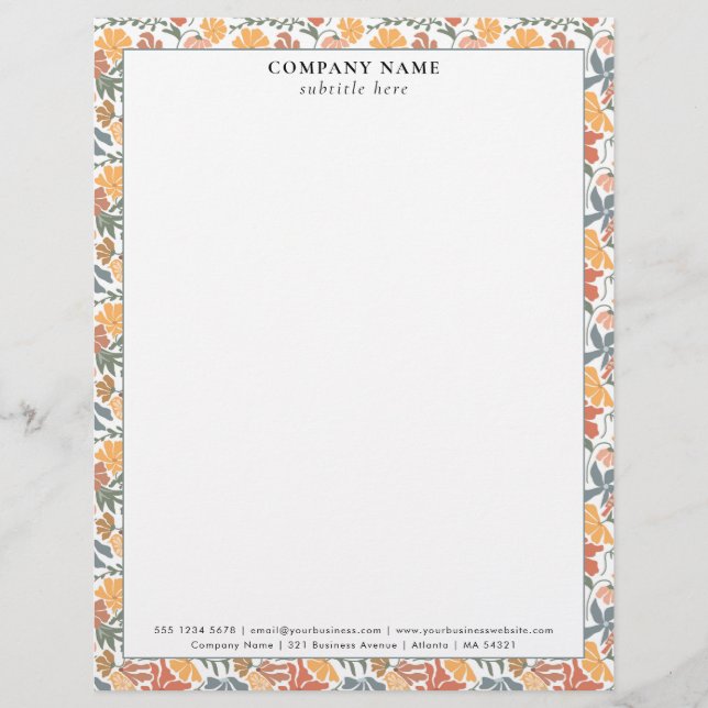 Modern Mid Century Pattern Company Name Details Custom Letterhead (Front)