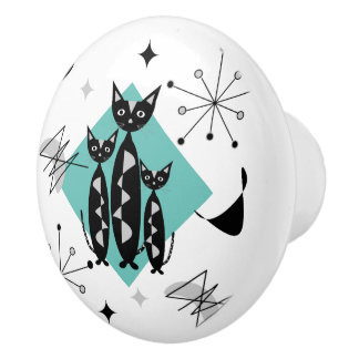 Modern Mid Century Retro Cats Cute Pattern Ceramic Knob