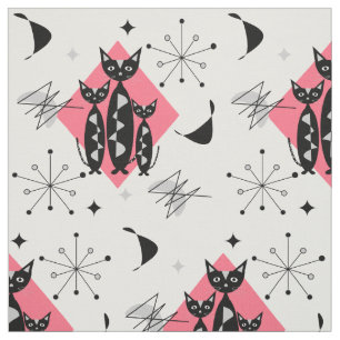 Modern Mid Century Retro Cats Cute Pattern Fabric