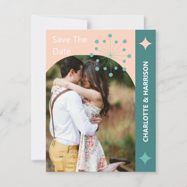 Modern Mid Century Retro Photo Save The Date (Front)