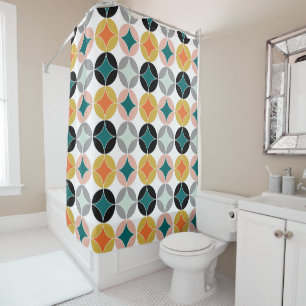 Modern Mid Century Retro  Style Repeat Patterned Shower Curtain
