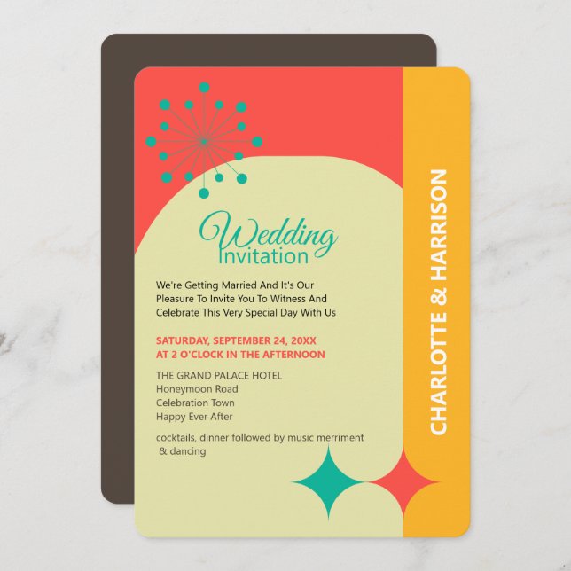 Modern Mid Century Retro Wedding Invitation (Front/Back)