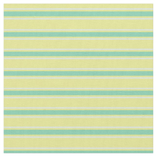 Modern mid century stripped pattern l Yellow Blue Fabric (Close Up)