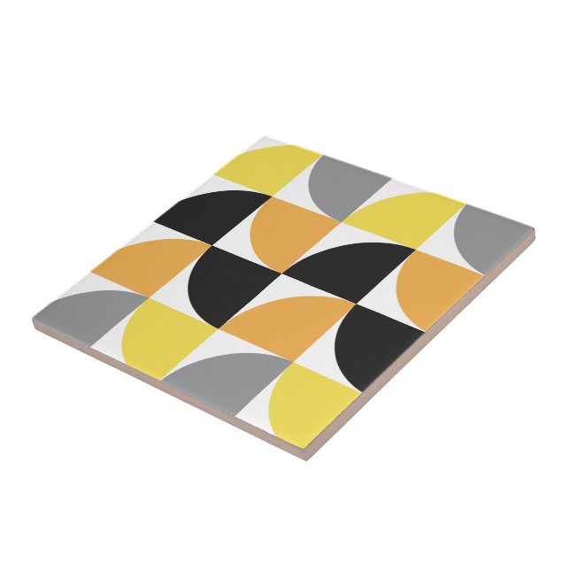 Modern Mid Century Yellow Grey Geometric Pattern Tile (Side)
