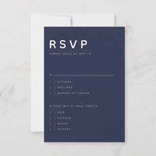 Modern Midnight Blue Editorial All Caps RSVP Card