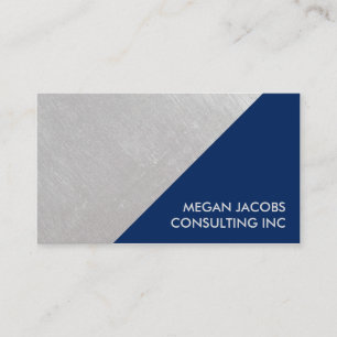Modern Midnight Blue Faux Brushed Silver Geometric Business Card