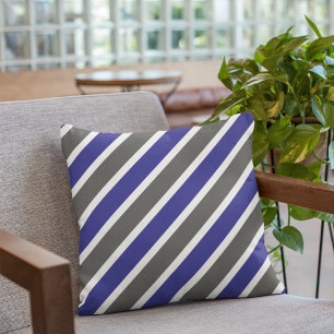 Modern Midnight Blue Grey Diagonal Stripes Cushion
