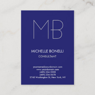 Modern midnight blue monogram business card