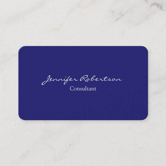 Modern Midnight Blue Plain Unique Business Card (Front)