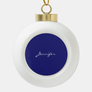 Modern Midnight Blue Plain Unique Ceramic Ball Christmas Ornament