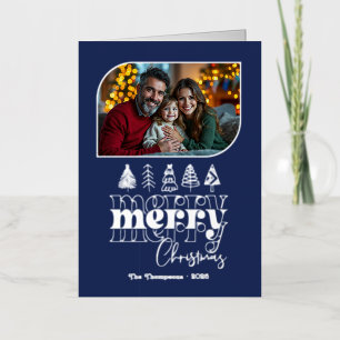 Modern Midnight Hand Drawn Merry Christmas Photo Foil Holiday Card