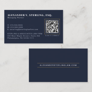 Modern Midnight Navy Gold QR Code Professional Business Card