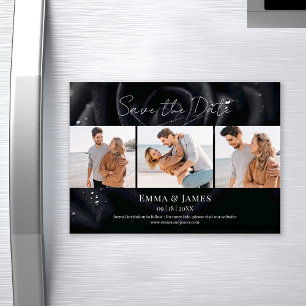Modern Midnight Rose Wedding 3 Photo Save The Date Magnetic Invitation
