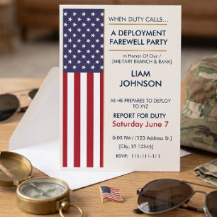 Modern Military US Flag Deployment Farewell Party Invitation