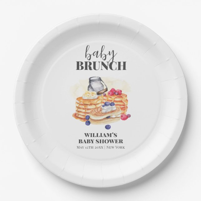 Modern Milk Berry Pancake Brunch Baby Shower Paper Plate (Front)