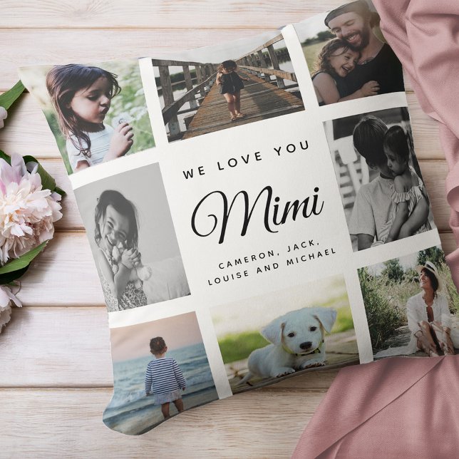 Modern Mimi Chic Mother's Day Family Photo Collage Cushion (Creator Uploaded)