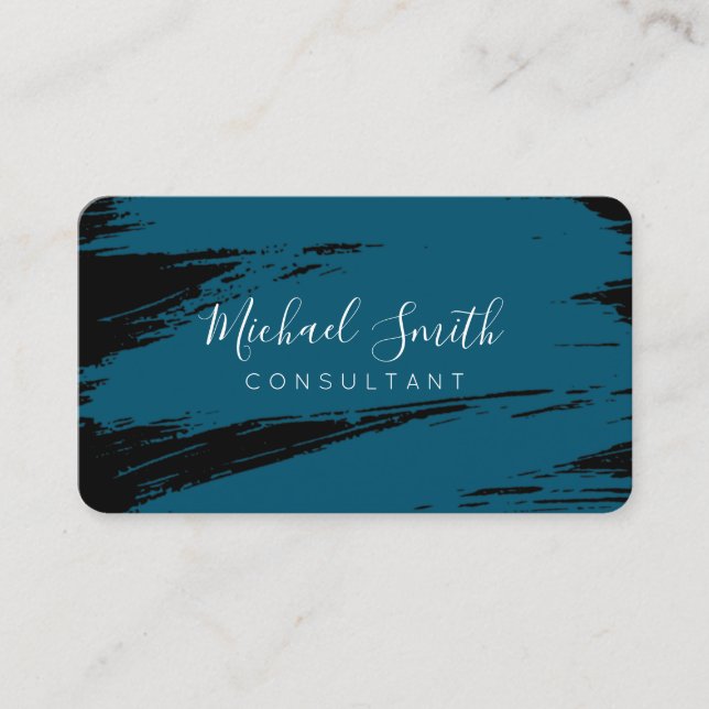 Modern Ming Black Brush Stroke Paint Business Card (Front)