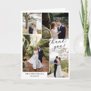 Modern Minial 4 Photo Collage Wedding Thank You Card