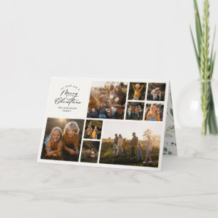 Modern minimal 11 photo botanical family holiday card