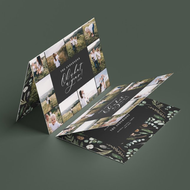 Modern minimal 11 photo new year black family holiday card (Creator Uploaded)