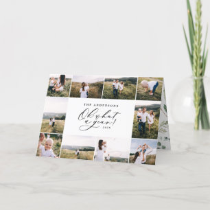 Modern minimal 11 photo new year green family holiday card